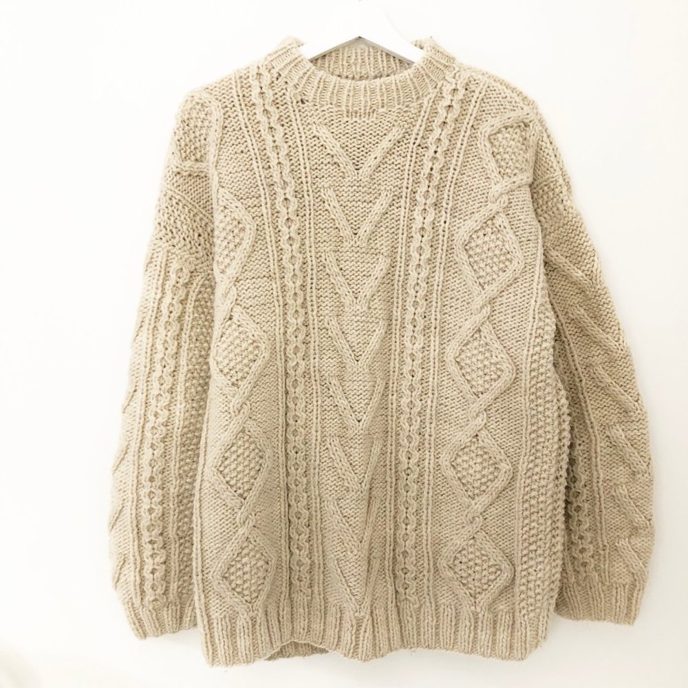 Vintage Aran Fisherman Cable Knit Celtic Sweater - Picture 2 of 6